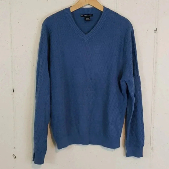 Consensus L blue cotton V-neck sweater - Picture 1 of 4